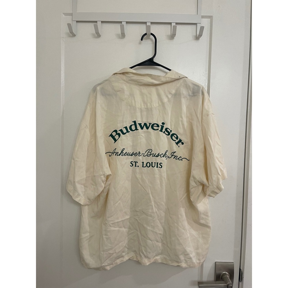 Budweiser White Embroidered Button Down Casual‎ Retro Americana 4th of July